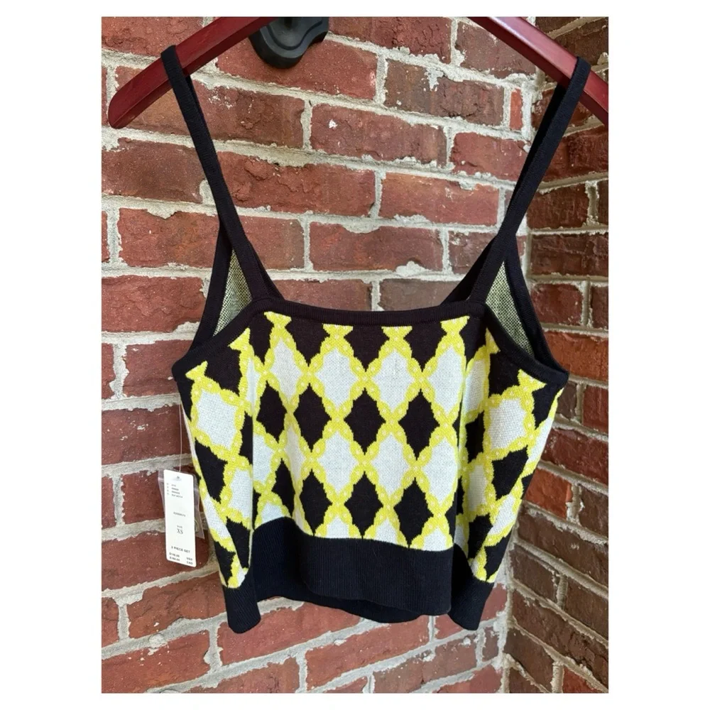 NWT Anthropologie Diamond Jacquard Sweater Set in Black/Yellow Diamonds  Size XS - Picture 9 of 12